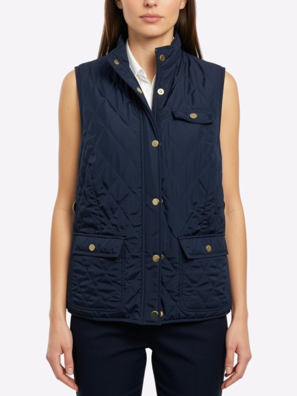 Preppy Navy Blue Quilted Vest Women’s Size Medium Outerwear Fall Charter Club